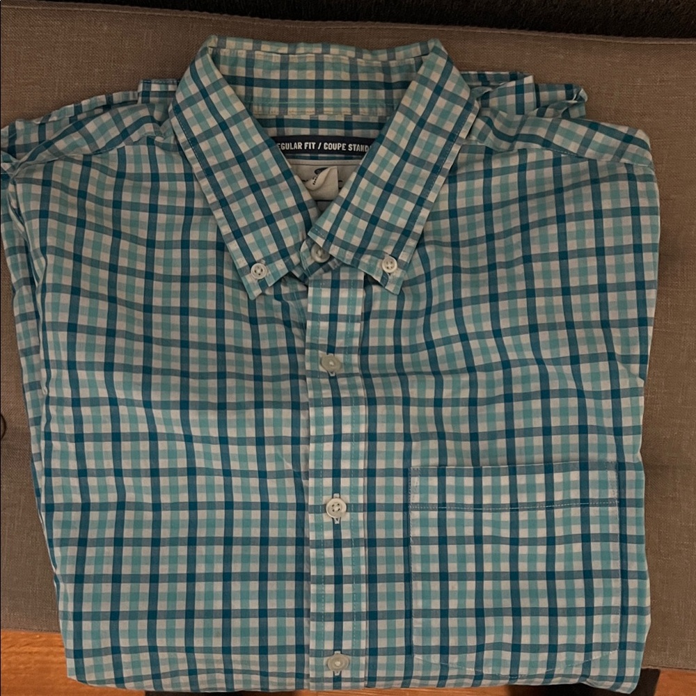 Old Navy Regular Fit Medium Men's Plaid Button-Down Shirt - Blue/White